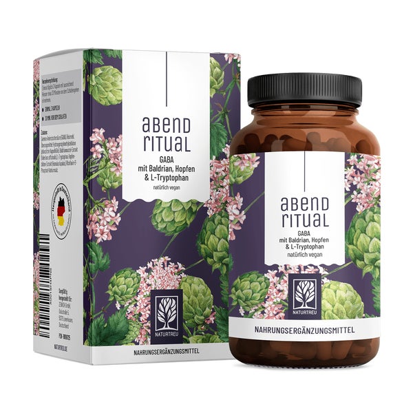 GABA mit Baldrian, Hopfen & L-Tryptophan - ABENDRITUAL - 90 vegane Kapseln - NATURTREU® 90 St