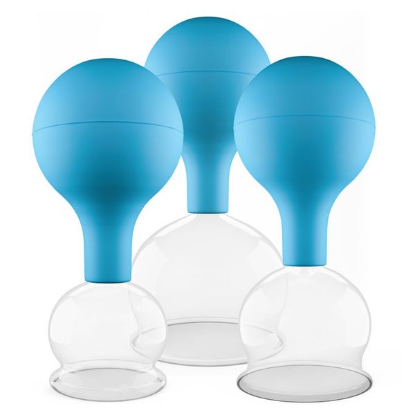 Pulox Schröpfgläser aus Echtglas mit Saugball - Set Trio groß in Blau: 40mm, 52mm, 62mm 3 St