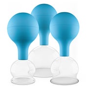 Pulox Schröpfgläser aus Echtglas mit Saugball - Set Trio groß in Blau: 40mm, 52mm, 62mm 3 St