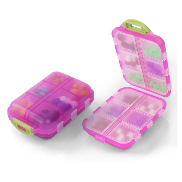 AOOWU Pillendose 12 Fächer, Tablettenbox 7 Tage (Rosa)