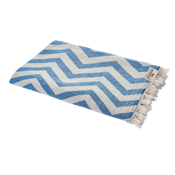 Hamamtuch ZICKZACK blau, Doubleface Tuch edel & hochwertig, 100% Baumwolle, 90 x 175 cm