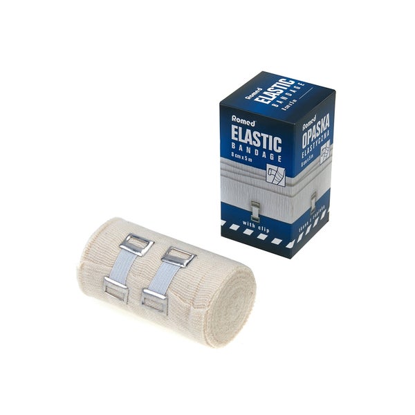 Romed Elastische Mittelzugbinden mit Halteklammer in Folie, 8 cm x 5 m, 1 Pack 5 m