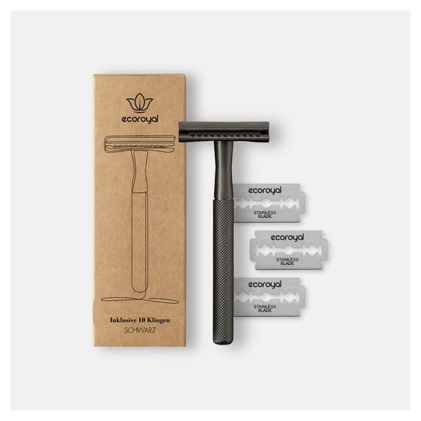 EcoRoyal Rasierhobel Herren Schwarz Naßrasierer inkl. 10 Rasierklingen