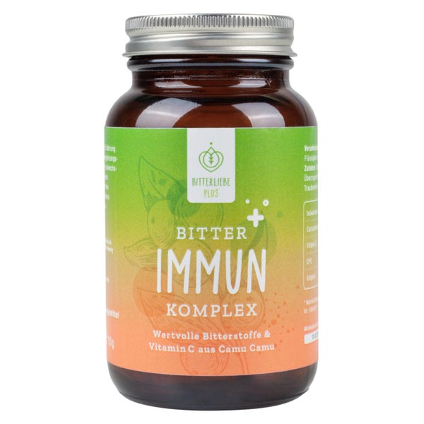 BitterLiebe Immun Komplex mit natürlichem Vitamin C aus Camu Camu und OPC Traubenkernextrakt hochdosiert - vegane Kapseln mit Kurkuma und Ingwer 1x 90 St