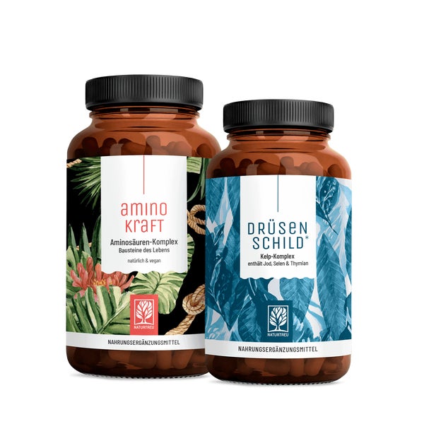 Schildkraft-Paket: Aminosäuren & Jod (Kelp Extrakt) in einem veganen Bundle - AMINOKRAFT & DRÜSENSCHILD - NATURTREU® 279.8 g