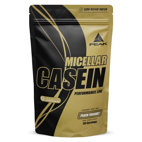 PEAK Micellar Casein - 900g - Geschmack Peach Yoghurt I 30 Portionen I Pulver I Proteinquelle: Milchprotein I fettarm I Muskelaufbau I mit Sättigungseffekt & Zusatz von Laktase 900 g