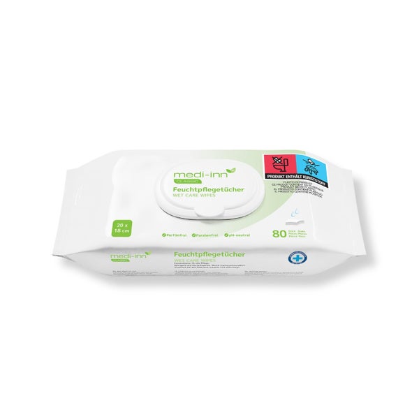 Medi-Inn Feuchtpflegetücher, 20 x 18 cm, parfüm- u. parabenfrei, pH-neutral, Wet Care Wipes 80 St