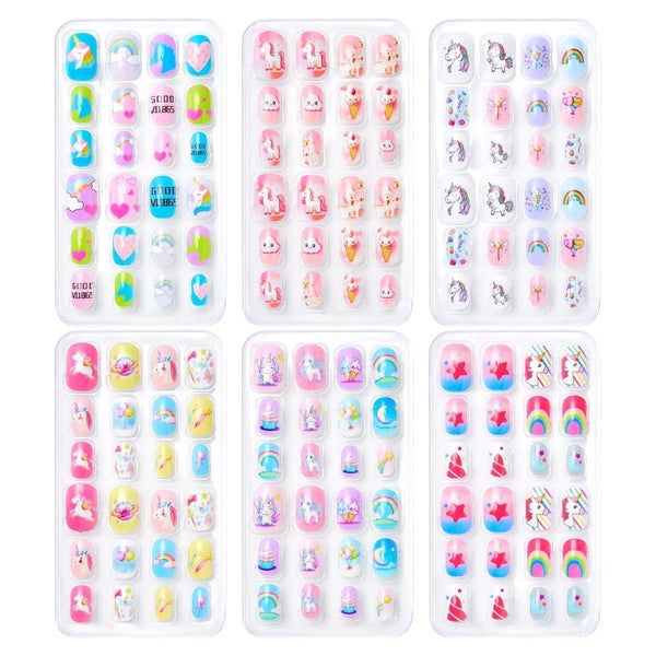 Falsche Nägel 144 Kinder Jellykleber 6 Designs Mädchen Color 1 St