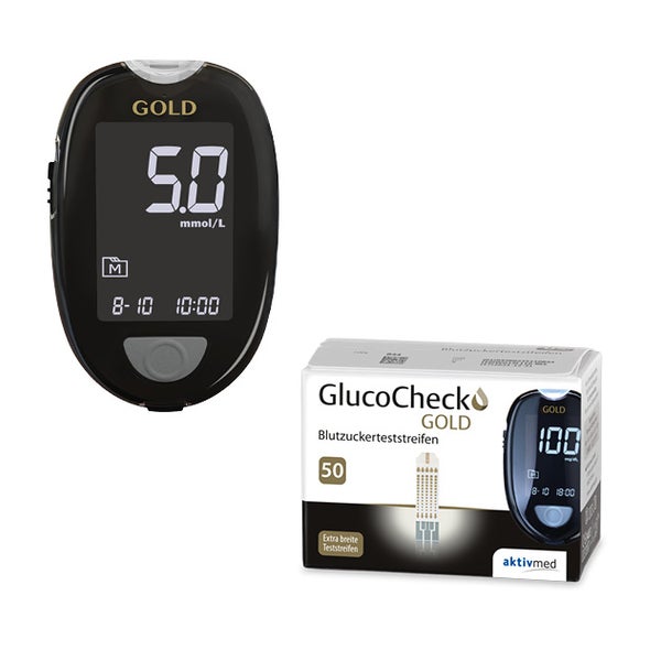 GlucoCheck GOLD Set (mmol/L) zur Kontrolle des Blutzuckers mit 60 Teststreifen 1 St