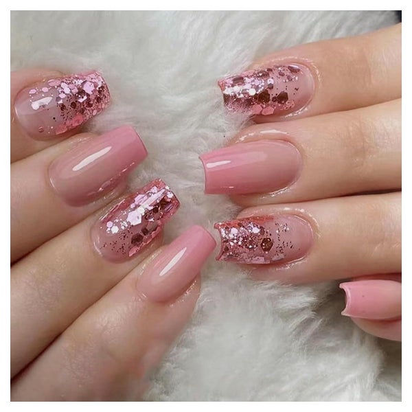 24 Stk Eckige French Rosa Glänzende Kunstnägel Press on Nail 1 St