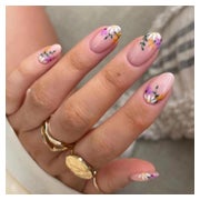Kunstnägel 24 Stück Lila Weiß Blumen Mandel Kurz purple&amp; 1 St