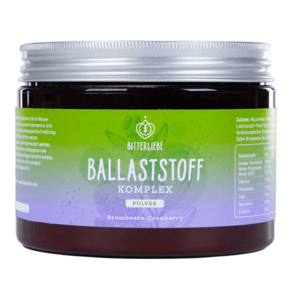 BitterLiebe Ballaststoff Pulver mit Brombeere Geschmack - Mix aus Flohsamenschalen gemahlen, Inulin (Präbiotika), Apfelfaser und Akazienfaser - Multi Ballaststoff Komplex, die perfekte Darmkur - 300g 1x 300 g