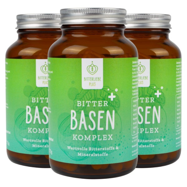 BitterLiebe Plus Bitter Basen Komplex - Basentabletten 120 Stk. mit Zink für eine Säure-Basen-Balance - vegane Säure Tabletten - Basenpräparat 3x 120 St