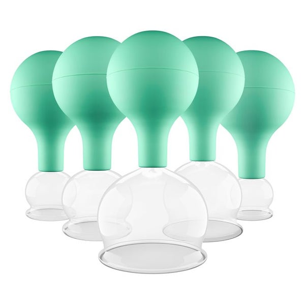 Pulox Schröpfgläser Set aus Echtglas - 5x Schröpfglas mit Saugball, verschiedene Größen in Grün 5 St