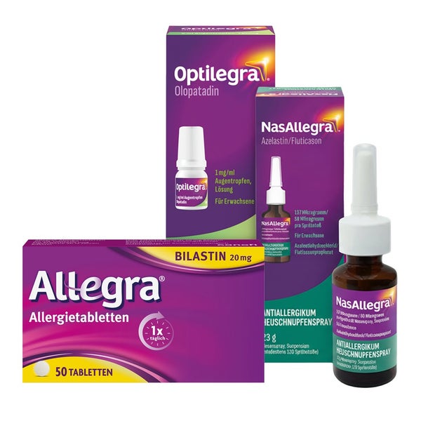 Allegra® Allergietabletten, + NasAllegra® Heuschnupfenspray + Optilegra® Augentropfen 1 Set