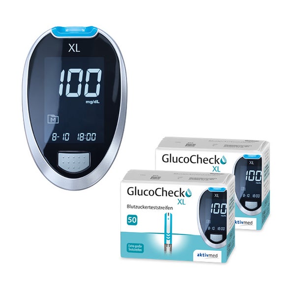 GlucoCheck XL Set [mg/dl] mit 110 Teststreifen zur Kontrolle des Blutzuckers 1 St