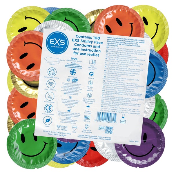 «Smiley Face» - 100 transparente Kondome mit Rundfolie (100 Kondome) 100 St