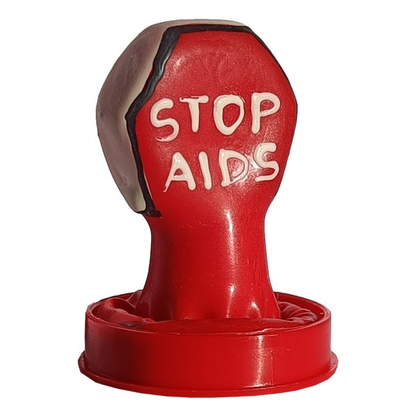 Scherzkondom «Stop AIDS» – handbemaltes Statement-Motiv (1 Stück) 1 St