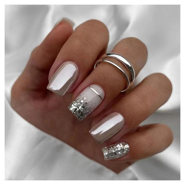 24 Stück Silber Glänzende Künstliche Nägel Ballerina Nail Ar 1 St
