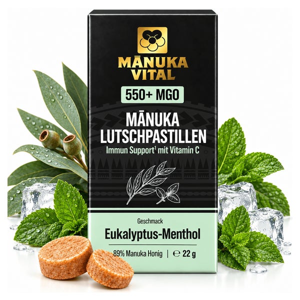 Manuka Vital Manuka Lutschpastillen MGO 550+ mit Eukalyptus-Menthol & Vitamin C 22 g