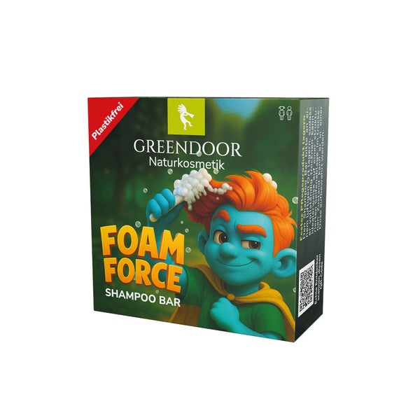 GREENDOOR Sonderedition: Fester Kinder Shampoo Bar Foam Force – Plastikfreie Naturkosmetik 60 g
