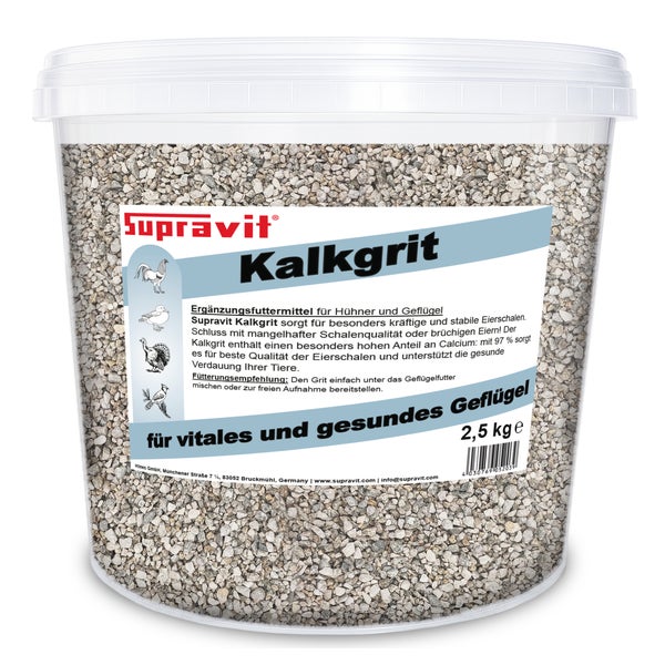Supravit Kalkgrit für Hühner I Futterkalk Ergänzungsfutter für Hühner, Wachteln, Enten & anderes Legegeflügel I hoher Anteil an Calcium für Starke Eierschalen und eine gesunde Verdauung 2,5 kg