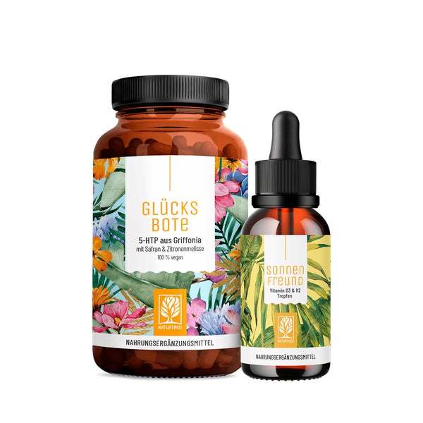Winterblues-Paket: 5 HTP (Griffonia) & Vitamin D3 + K2 (2.000 I.E.) in einem veganen Bundle - GLÜCKSBOTE & SONNENFREUND - NATURTREU®  g
