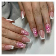 Fake Nails Lang Square Nude French Blumen Rosa Airbrushing F 1 St