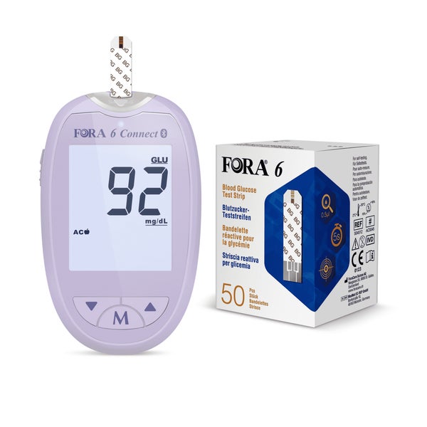 FORA 6 Connect Blutzuckermessgerät – Special Edition (Lila) – mg/dl + 100 Teststreifen 1 St