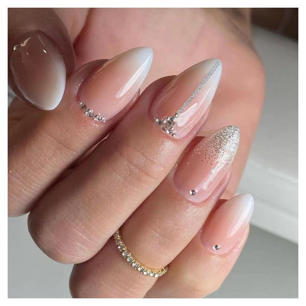 Künstliche Nägel 24 Stück Glitter Mandel Kurz French 31nude& 1 St