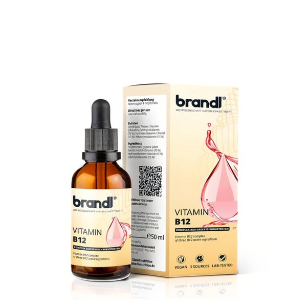 brandl® B12 Vitamin hochdosiert mit 3 Aktivformen | Vitamin B12 Tropfen | B 12 Vegan 100 ml