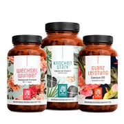 Produktabbildung: Wechselwohl Paket:Yamswurzel + Baldrian, Calcium + Vitamin C & Coenzym Q10 in einem veganen Bundle - WECHSELWUNDER, KNOCHENSTARK & GLANZLEISTUNG - NATURTREU® 193.1 g