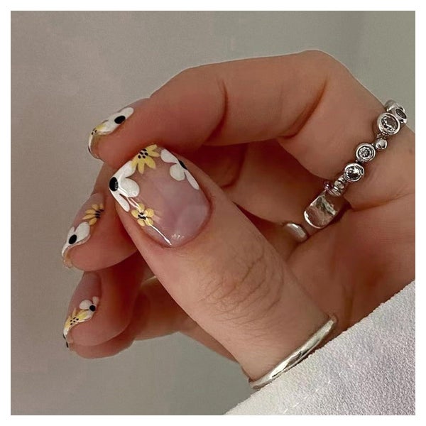 24 Stück Künstliche Nägel Kurz Press on Nails Acryl Blumen D 1 St