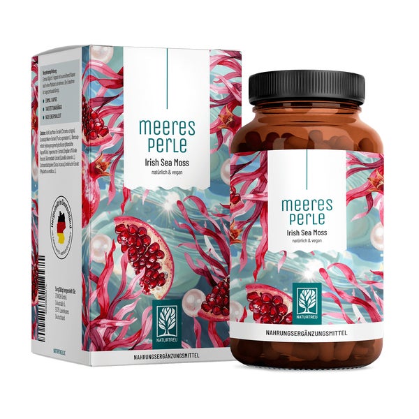 Irish Sea Moss Superfood mit Amla für Vitamin C, Ingwer, Granatapfel, Zistrose & Grüntee - MEERESPERLE - 120 vegane Kapseln für 4 Monate - NATURTREU®  g