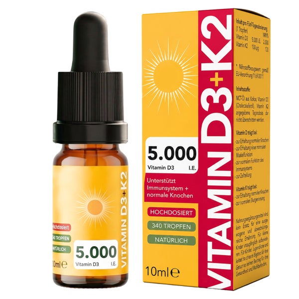 Vitamin D3 K2 Tropfen hochdosiert 5000 IE MK-7 MCT Öl vegan 1 St