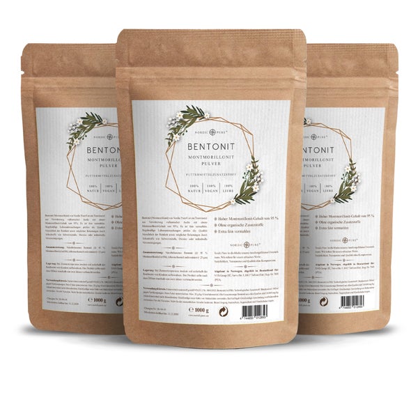 Nordic Pure Bentonit Pulver – 95 % Montmorillonit, nano-frei 3x500 g
