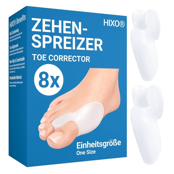 HIXO Zehenspreizer Hallux Valgus - Ballenschutz & Zehentrenner aus weichem Silikon ohne BPA 8 St