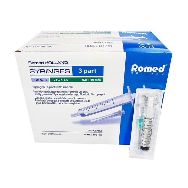 Romed Einmalspritzen mit Einmalkanülen 10 ml 3-teilig steril 100 St