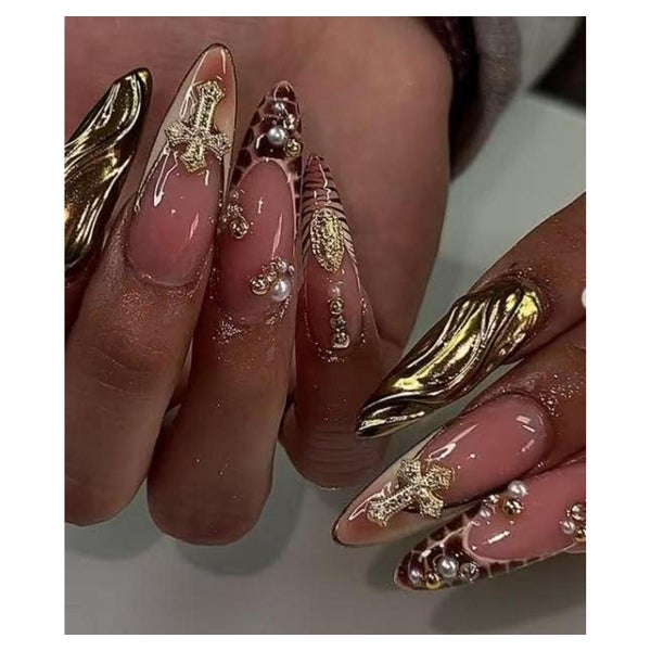 Künstliche Fingernägel Stiletto Leopard Strass Nagelkleber A 1 St