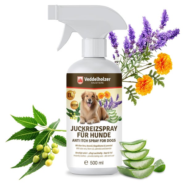 Veddelholzer 500 ml Juckreizspray für Hunde Beruhigendes Pflegespray bei Juckreiz & Hautirritationen 500 ml