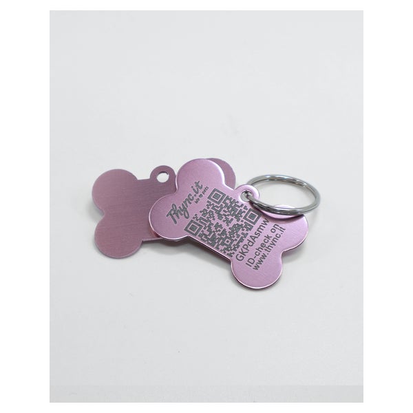Hundemarke Knochenform Aluminium Rosa Small mit QR-Code 1 St