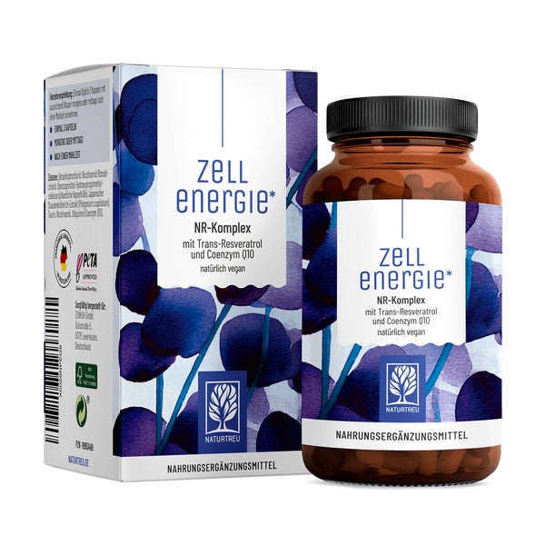 NR Komplex - Nicotinamid Ribosid (Vorstufe von NAD+) mit Coenzym Q10 & Trans-Resveratrol - ZELLENERGIE - 90 vegane Kapseln - NATURTREU® 90 St