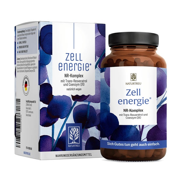 NR Komplex - Nicotinamid Ribosid (Vorstufe von NAD+) mit Coenzym Q10 & Trans-Resveratrol - ZELLENERGIE - 90 vegane Kapseln - NATURTREU® 90 St