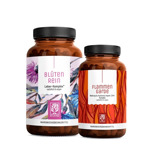 FLAMMENGARDE BLÜTENREIN Paket: Weihrauch + Kurkuma & Mariendistel, Artischocke + Cholin in einem veganen Bundle - NATURTREU® 132.9 g