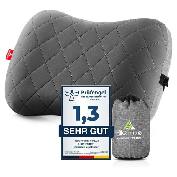 HIKENTURE Aufblasbares Reisekissen mit abnehmbarem Bezug, ergonomisch & bequem