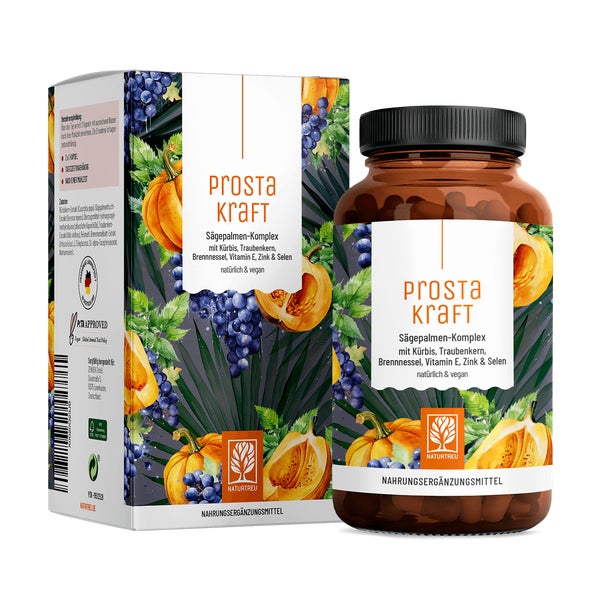 Sägepalmen-Komplex mit Kürbis, Traubenkern, Brennnessel, Vitamin E, Zink & Selen - PROSTAKRAFT - 120 vegane Kapseln - NATURTREU® 120 St