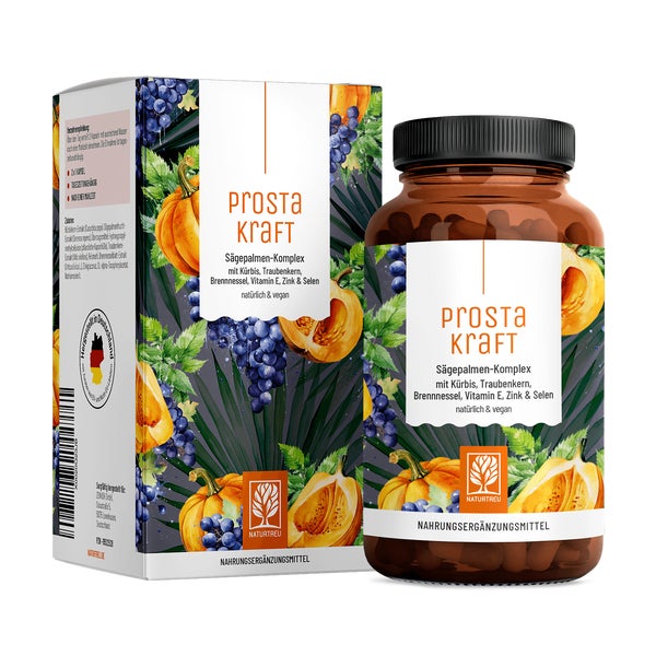 Sägepalmen-Komplex mit Kürbis, Traubenkern, Brennnessel, Vitamin E, Zink & Selen - PROSTAKRAFT - 120 vegane Kapseln - NATURTREU® 120 St