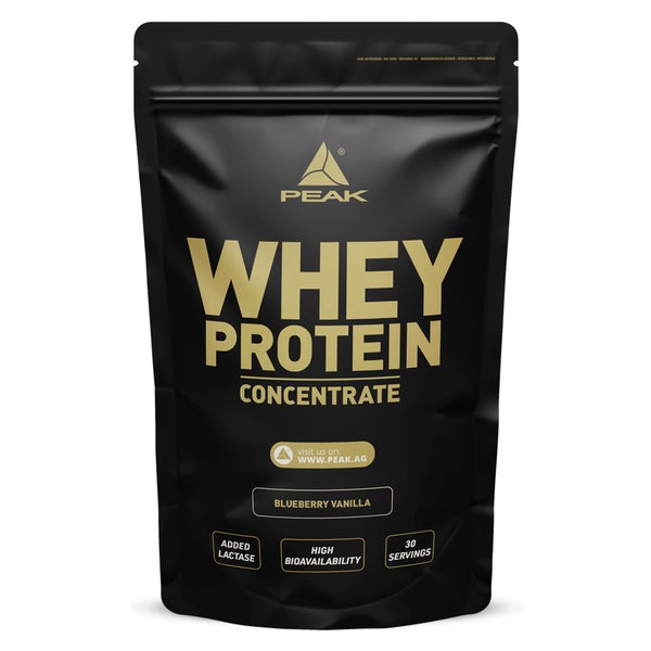 PEAK Whey Protein Concentrat - 900g - Geschmack Blueberry Vanilla I 30 Portionen I Proteinquelle: ultrafiltriertes Molkenprotein I ohne Zuckerzusatz I reich an EAAs I zum Muskelaufbau