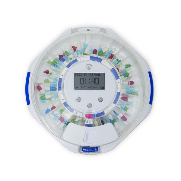 Nedis SmartLife Pillenspender / Wi-Fi / 28 Fächer / Anzahl der Alarmzeiten: 9 Weckzeiten pro Tag / Licht / Piep / Stimme / LCD-Anzeige / Weiss 1 St