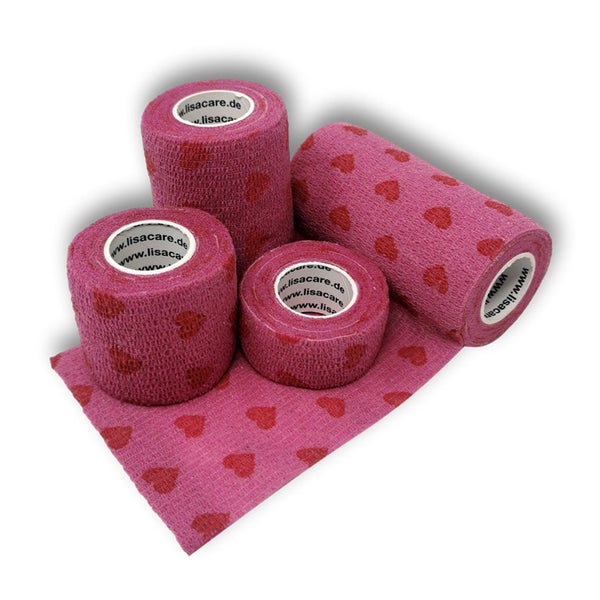 LisaCare Kohäsive Bandagen - 2,5cm-10cm - Herzen Rosa 4 St